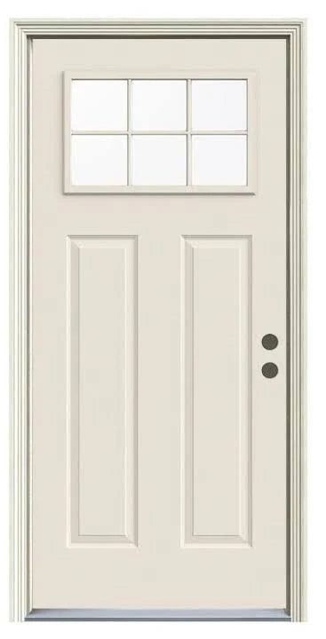 JELD-WEN 32 in. x 80 in. 6 Lite Craftsman Primed Steel Prehung Left-Hand Inswing Front Door