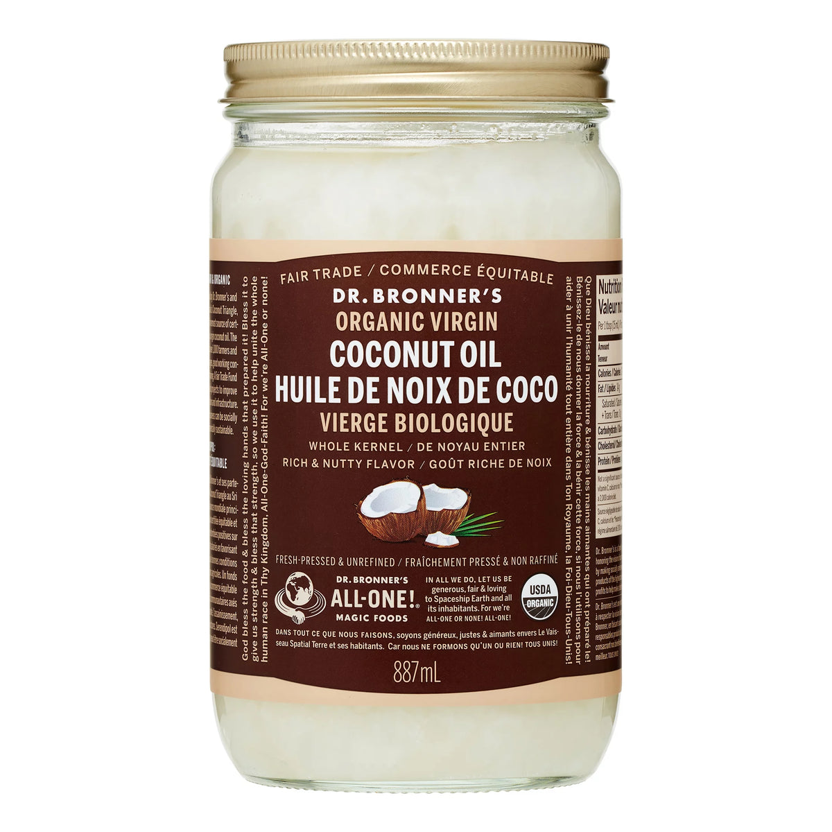 Dr. Bronner’s Regenerative Organic Whole Kernel Coconut Oil 30oz