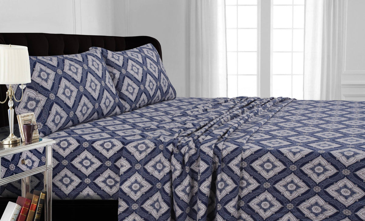 200-gsm Damask Printed Deep Pocket Flannel Sheet Set King