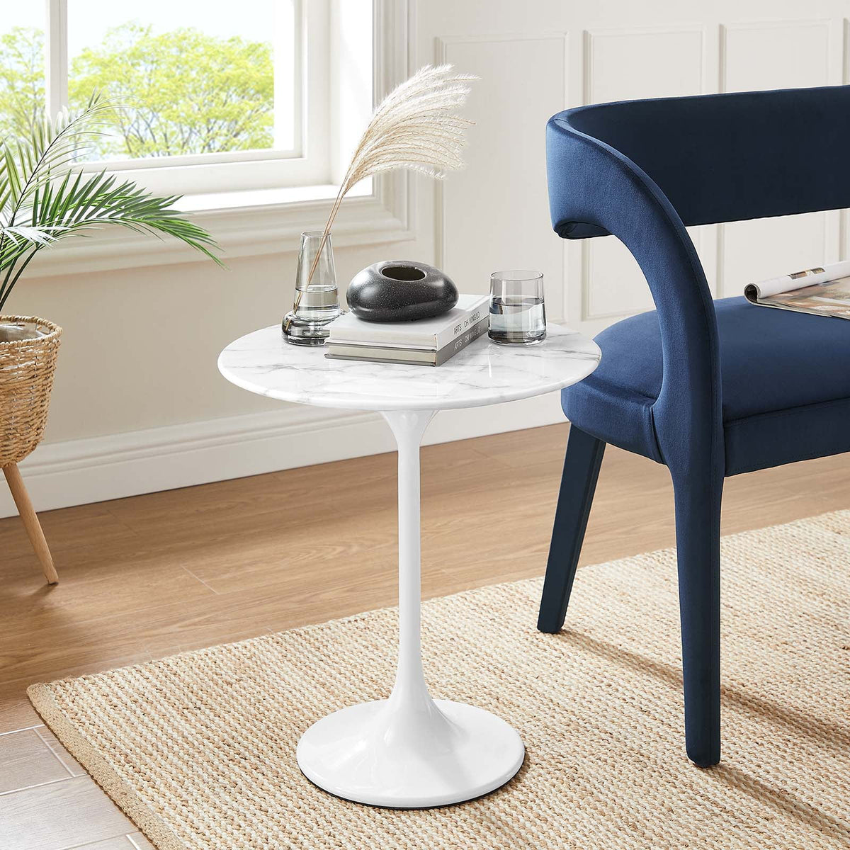 Modway Lippa 20 Round Artificial Marble Side Table in White White