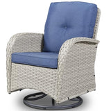 Patio Wicker Chairs Swivel Rocker – Outdoor Swivel Rocking Chairs Set of 2 with Rattan Side Table, Patio Swivel Glider Chair 3 Piece Patio Furniture Sets for Deck Porch Pool Brown/Blue