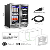 Tittla 30 Inch Wine Fridge, Dual Zone Wine and Beverage Refrigerator with 33 Bottle and 80 Can Wine Cooler Under Counter Freestanding