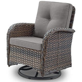 Patio Wicker Chairs Swivel Rocker – Outdoor Swivel Rocking Chairs Set of 2 with Rattan Side Table, Patio Swivel Glider Chair 3 Piece Patio Furniture Sets for Deck Porch Pool Brown/Blue