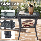 Patio Wicker Chairs Swivel Rocker – Outdoor Swivel Rocking Chairs Set of 2 with Rattan Side Table, Patio Swivel Glider Chair 3 Piece Patio Furniture Sets for Deck Porch Pool Brown/Blue