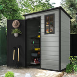 DWVO 5x3ft Resin Outdoor Storage Shed with Floor, Waterproof Lockable Storage Shed with Window, Plastic Outside Tool Storage for Garden, Backyard, Patio, Lawn, Gray
