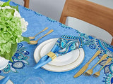 YiHomer Mykonos Blue Paisley Tile Bordered Tabletop for Spring Summer Decorations, Picnics and Dinner Parties – Indoor Outdoor, Stain and Water Resistant, Tablecloth, 60 x 84 Rectangle