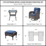 Patio Wicker Chairs Swivel Rocker – Outdoor Swivel Rocking Chairs Set of 2 with Rattan Side Table, Patio Swivel Glider Chair 3 Piece Patio Furniture Sets for Deck Porch Pool Brown/Blue