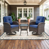 Patio Wicker Chairs Swivel Rocker – Outdoor Swivel Rocking Chairs Set of 2 with Rattan Side Table, Patio Swivel Glider Chair 3 Piece Patio Furniture Sets for Deck Porch Pool Brown/Blue