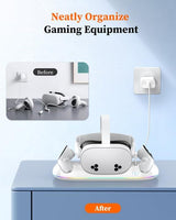 Charging Dock for Meta Quest 3S/3/2, 20W Magnetic Charging Station for Oculus Quest 3S/3/2 Accessories with Rechargeable 2X2100mAh Batteries, RGB Charging Stand for VR Headset & Controllers