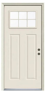 JELD-WEN 32 in. x 80 in. 6 Lite Craftsman Primed Steel Prehung Left-Hand Inswing Front Door