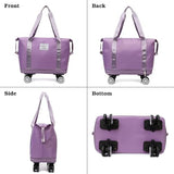Rolling Duffle Bag with Wheels and Handle Foldable Travel Bag Expandable Carry on Bag with Detachable Casters Wheeled Weekender Bag for Women & Men – Purple
