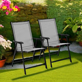 Yaheetech Patio Dining Chairs Set of 4 with Armrests, Outdoor Folding Chairs with Metal Frame and Backrest for Lawn, Garden, Yard and Poolside, Black