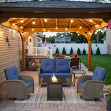 Patio Wicker Chairs Swivel Rocker – Outdoor Swivel Rocking Chairs Set of 2 with Rattan Side Table, Patio Swivel Glider Chair 3 Piece Patio Furniture Sets for Deck Porch Pool Brown/Blue