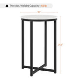 Yaheetech Faux Marble Side Table, 16in End Table Modern Accent Sofa Table w/X-Based, Round Tabletop, Sturdy Metal Legs for Living Room, Black