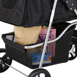 BBBuy 4 Wheels Foldable Pet Dog Cat Jogger Stroller Travel Carrier Strolling Cart w/Waterproof Cover Storage Basket Cup Holder & Removable Liner for Medium Small Cat Dog, Black