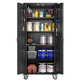 GarveeHome Garage Storage Cabinet with Wheels, 72 H Locking Metal Storage Cabinet with 2 Doors, 4 Adjustable Shelves & Door Pegboard for Garage Workshop Home Office, Black