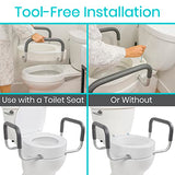 Vive Toilet Seat Risers for Seniors (Raised with Handles) Grab Bar Seat for Seniors – Options for Elongated & Standard Bowls – Elderly Handicap Medical Hip Replacement Surgery Lift, Easy Clean, White