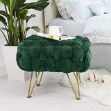 Pink Soft Faux Ottoman Fuzzy Entryway Bench Seat 27x20x19 Sturdy Accent Coffee Table for Living Room Make up Vanity Fluffy Shoe Stool with Golden Legs for Bedroom Closet F