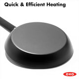 OXO Obsidian Pre-Seasoned Carbon Steel, 12 Wok Pan with Removable Silicone Handle Holder, Induction, Oven Safe, Black