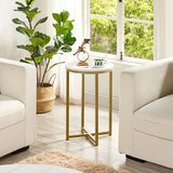 Yaheetech Faux Marble Side Table, 16in End Table Modern Accent Sofa Table w/X-Based, Round Tabletop, Sturdy Metal Legs for Living Room, Black
