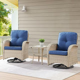 Patio Wicker Chairs Swivel Rocker – Outdoor Swivel Rocking Chairs Set of 2 with Rattan Side Table, Patio Swivel Glider Chair 3 Piece Patio Furniture Sets for Deck Porch Pool Brown/Blue
