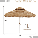 Autlaycil 9FT Double Tiers Solar LED Lights Thatched Tiki Umbrella, Outdoor, Pool, Patio, Beach
