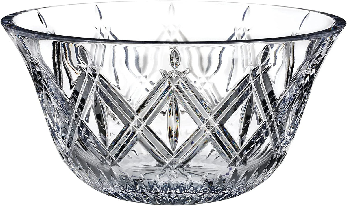 Marquis by Waterford Lacey Home Accent Diagonal Pattern Decorative Bowl 9 inches, Crystalline, Clear