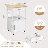 Shintenchi Kitchen Island Cart with Storage,Rolling Side Table on Wheels with Large Worktop, Cabinet,Towel Rack and Drawers for Kitchen,Dinning Room, White