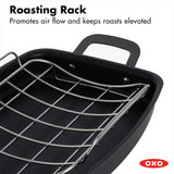 OXO Obsidian Pre-Seasoned Carbon Steel, 12 Wok Pan with Removable Silicone Handle Holder, Induction, Oven Safe, Black