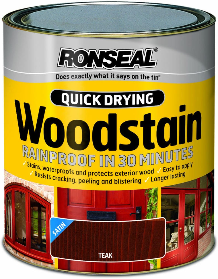 Ronseal QDWST250 250ml Woodstain Quick Dry Satin – Teak