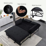 3 in 1 Sleeper Sofa Bed, Futon Sofa Bed for Living Room with Side Pocket, Black Sleepers Sofa Couch with Pullout Bed, Convertible Love Seat Sleepers Bed for Living Room, Bedroom, Small Space