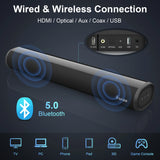 Sound Bar for TV, Bluetooth 5.0/HDMI-ARC/Optical/AUX/Coaxial/USB Wired & Wireless Connection Soundbar, Surround Sound System Smart TV Sound Bar with Built-in Subwoofers, Remote Control