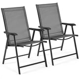 Yaheetech Patio Dining Chairs Set of 4 with Armrests, Outdoor Folding Chairs with Metal Frame and Backrest for Lawn, Garden, Yard and Poolside, Black