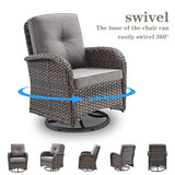 Patio Wicker Chairs Swivel Rocker – Outdoor Swivel Rocking Chairs Set of 2 with Rattan Side Table, Patio Swivel Glider Chair 3 Piece Patio Furniture Sets for Deck Porch Pool Brown/Blue