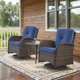 Patio Wicker Chairs Swivel Rocker – Outdoor Swivel Rocking Chairs Set of 2 with Rattan Side Table, Patio Swivel Glider Chair 3 Piece Patio Furniture Sets for Deck Porch Pool Brown/Blue