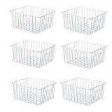 Freezer Wire Baskets, Kitchen Storage Organizer Bins for Chest and Upright Freezer, Refrigerator Dividers Containers with Handles – Pearl White (3)