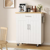 Shintenchi Kitchen Island Cart with Storage,Rolling Side Table on Wheels with Large Worktop, Cabinet,Towel Rack and Drawers for Kitchen,Dinning Room, White