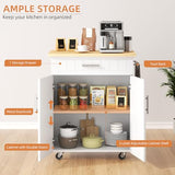 Shintenchi Kitchen Island Cart with Storage,Rolling Side Table on Wheels with Large Worktop, Cabinet,Towel Rack and Drawers for Kitchen,Dinning Room, White