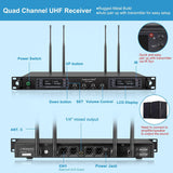 Wireless Microphone System, Phenyx Pro Quad Channel Cordless Mic Set with Metal Handheld Mics, 4×40 Channels, Auto Scan, Long Distance 328ft, Ideal for DJ, Church, Outdoor Events (PTU-7000A)