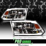 Alpha Owls 8710401 Crystal Headlights With Switchback Sequential LED Light Bar & Startup Light – Black Amber Fits 2009-2018 Dodge Ram 1500 2500 3500/2019-2023 Classic Halogen Models
