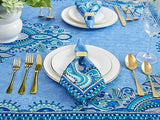 YiHomer Mykonos Blue Paisley Tile Bordered Tabletop for Spring Summer Decorations, Picnics and Dinner Parties – Indoor Outdoor, Stain and Water Resistant, Tablecloth, 60 x 84 Rectangle