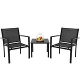 Greesum 4 Pieces Patio Furniture Set, Outdoor Conversation Sets for Patio, Lawn, Garden, Poolside with A Glass Coffee Table, Black