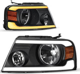 AUTOSAVER88 Switchback LED Tube Headlights Assembly Compatible with 2004 2005 2006 2007 2008 Ford F150 F-150 DRL Headlamp Replacement Pair with Amber Reflector