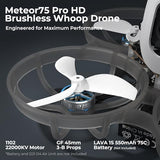 BETAFPV Meteor75 Pro Brushless Whoop Quadcopter with Matrix 1S 3IN1 HD FC, 1102 22000KV Motor, 45mm 3-Blade Prop Compatible for O4 Air Unit for FPV Filmmakers Enthusiasts Flight Indoor Outdoor – PNP