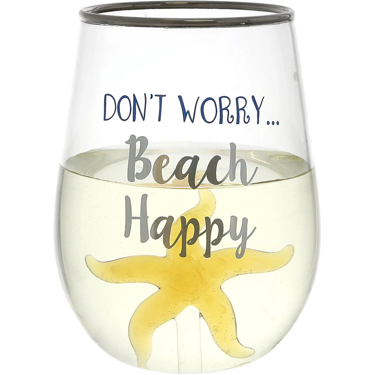 Beach Happy – Starfish 19 oz. Stemless Wine Glass with 3-D Figurine