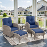 Patio Wicker Chairs Swivel Rocker – Outdoor Swivel Rocking Chairs Set of 2 with Rattan Side Table, Patio Swivel Glider Chair 3 Piece Patio Furniture Sets for Deck Porch Pool Brown/Blue