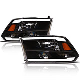 Alpha Owls 8710401 Crystal Headlights With Switchback Sequential LED Light Bar & Startup Light – Black Amber Fits 2009-2018 Dodge Ram 1500 2500 3500/2019-2023 Classic Halogen Models