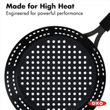 OXO Obsidian Pre-Seasoned Carbon Steel, 12 Wok Pan with Removable Silicone Handle Holder, Induction, Oven Safe, Black