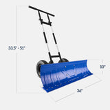 Best Choice Products 36in Galvanized Blade Heavy-Duty 2-Wheel Snow Pusher Hand Plow for Snow Removal w/Wheels, Adjustable Handle, Blade Angle – Black