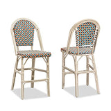 PURPLE LEAF French Counter Height Bar Stool Set of 2 25 White Print Finish Patio Bar Chairs with Back Rattan Bar Chairs French Bistro Set for Kitchen Outdoor Counter Stool Colorful